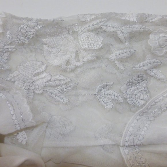 Small Free People White Cotton Embroidered Penny Tee Peasant Blouse Lace Sleeves - Picture 6 of 6